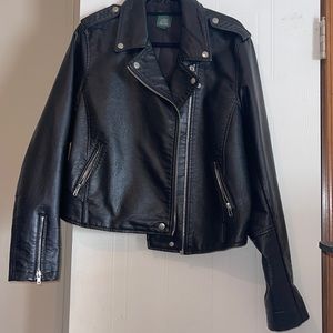 Black faux leather moto jacket